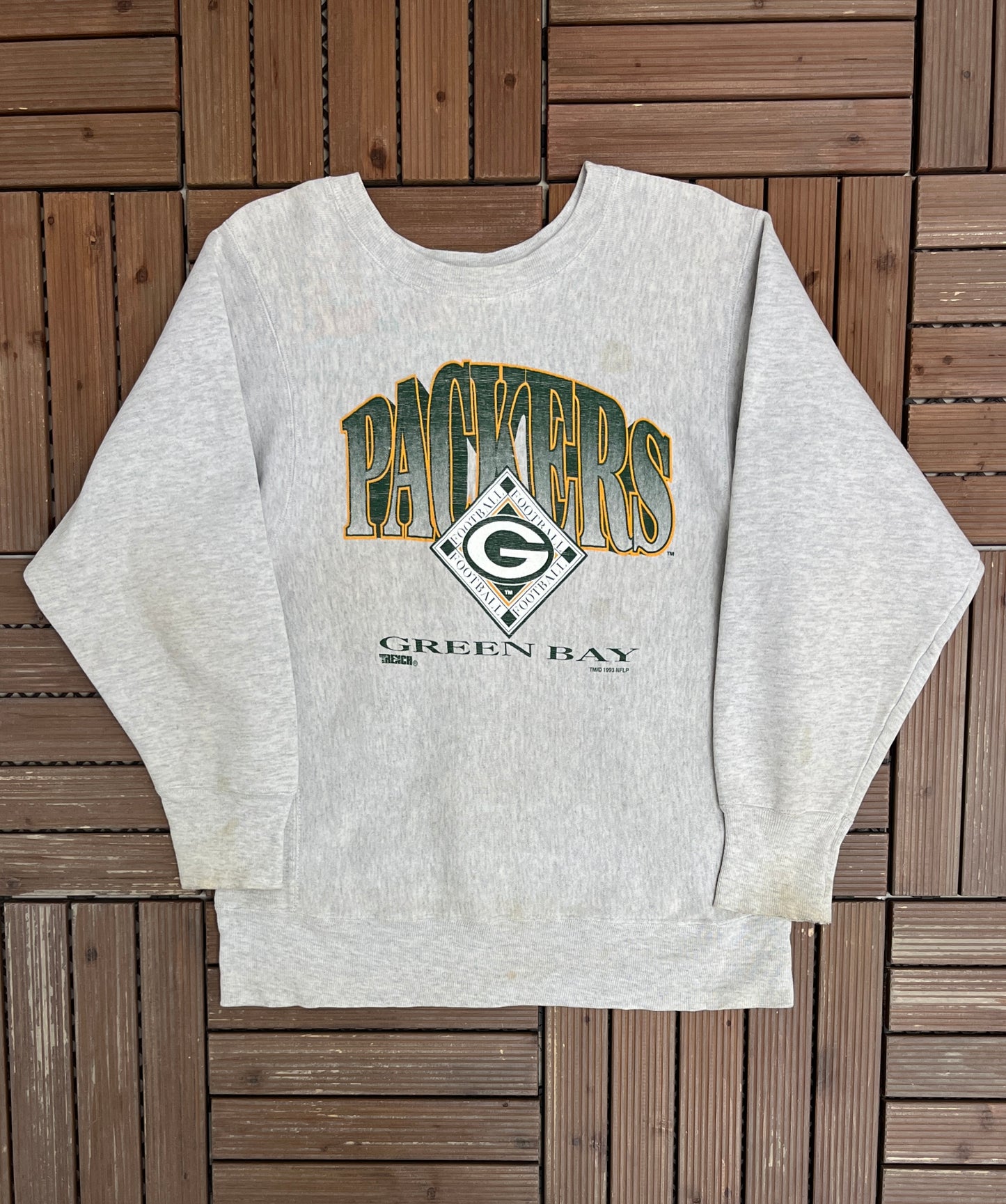 Green Bay Packers Graphic Crewneck | Size Medium | Vintage 1990s NFL Football Grey Sweater |