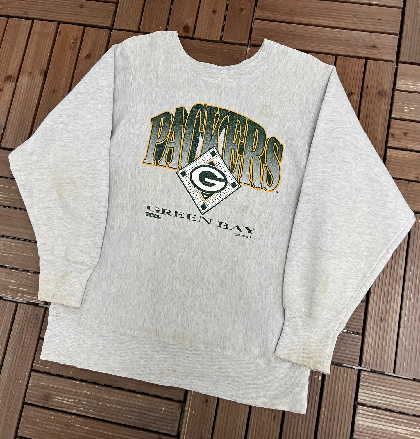 Green Bay Packers Graphic Crewneck | Size Medium | Vintage 1990s NFL Football Grey Sweater |