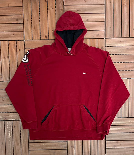 Nike Small Swoosh Central Package & Display Graphic Hoodie | Size XX-Large | Vintage 2000s Red Branded Sweatshirt |