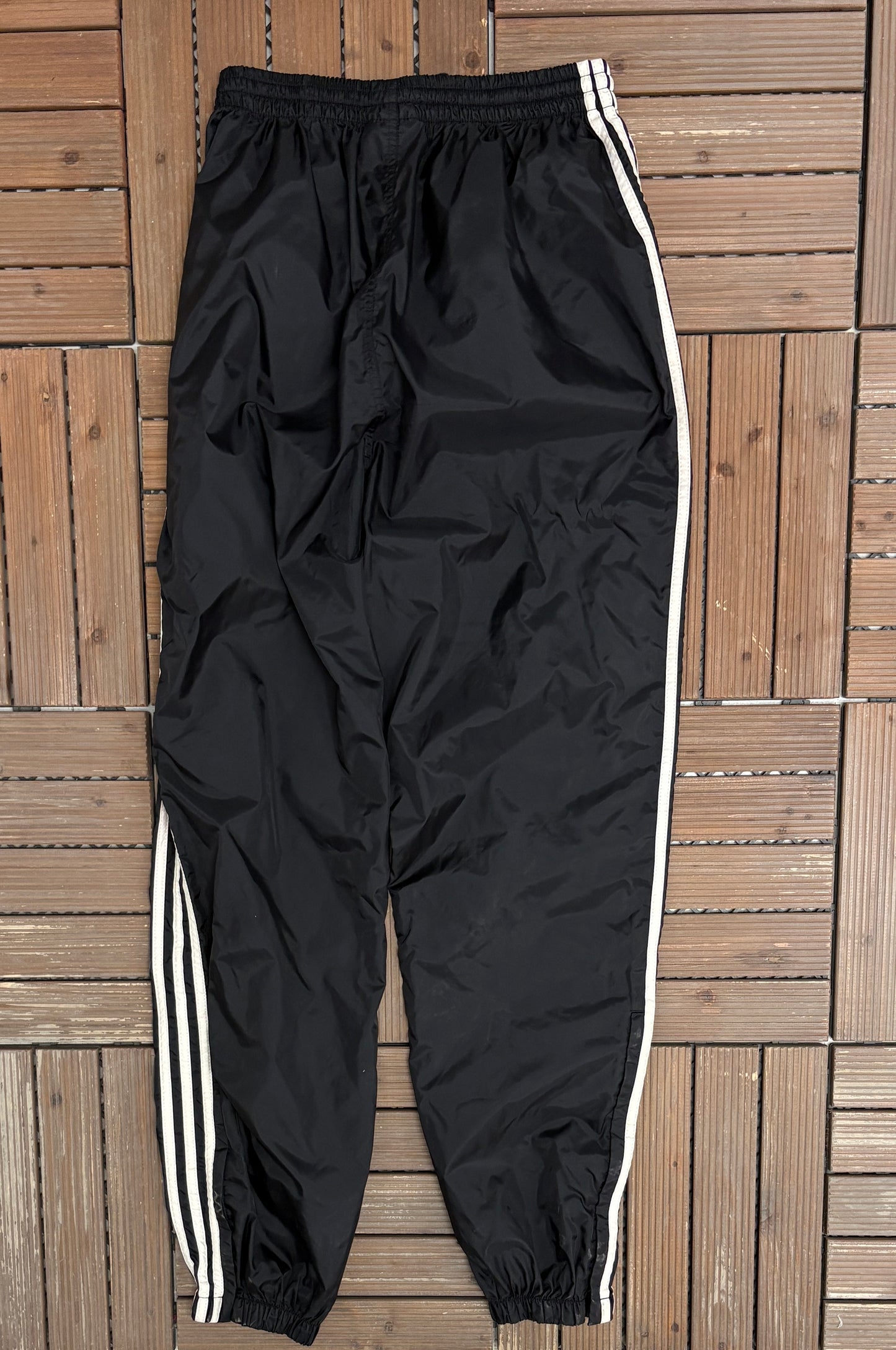 Adidas Striped Graphic Track Pants | Size Medium | Vintage 2000s Black Branded Pants |