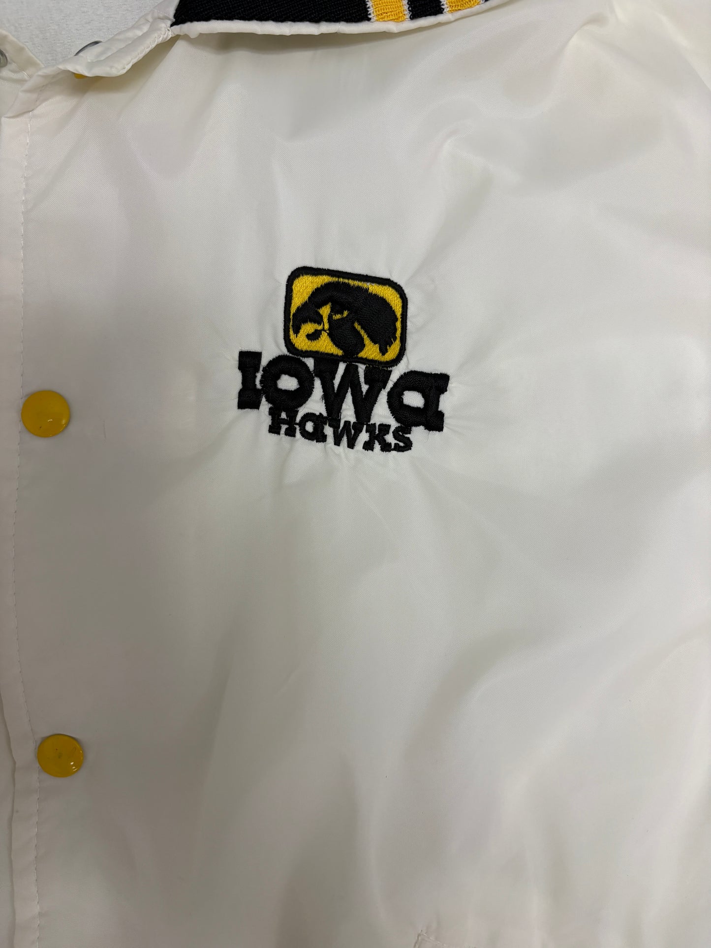 Iowa Hawkeyes Stitched Graphic Jacket | Size Large | Vintage 1980s College White Jacket |