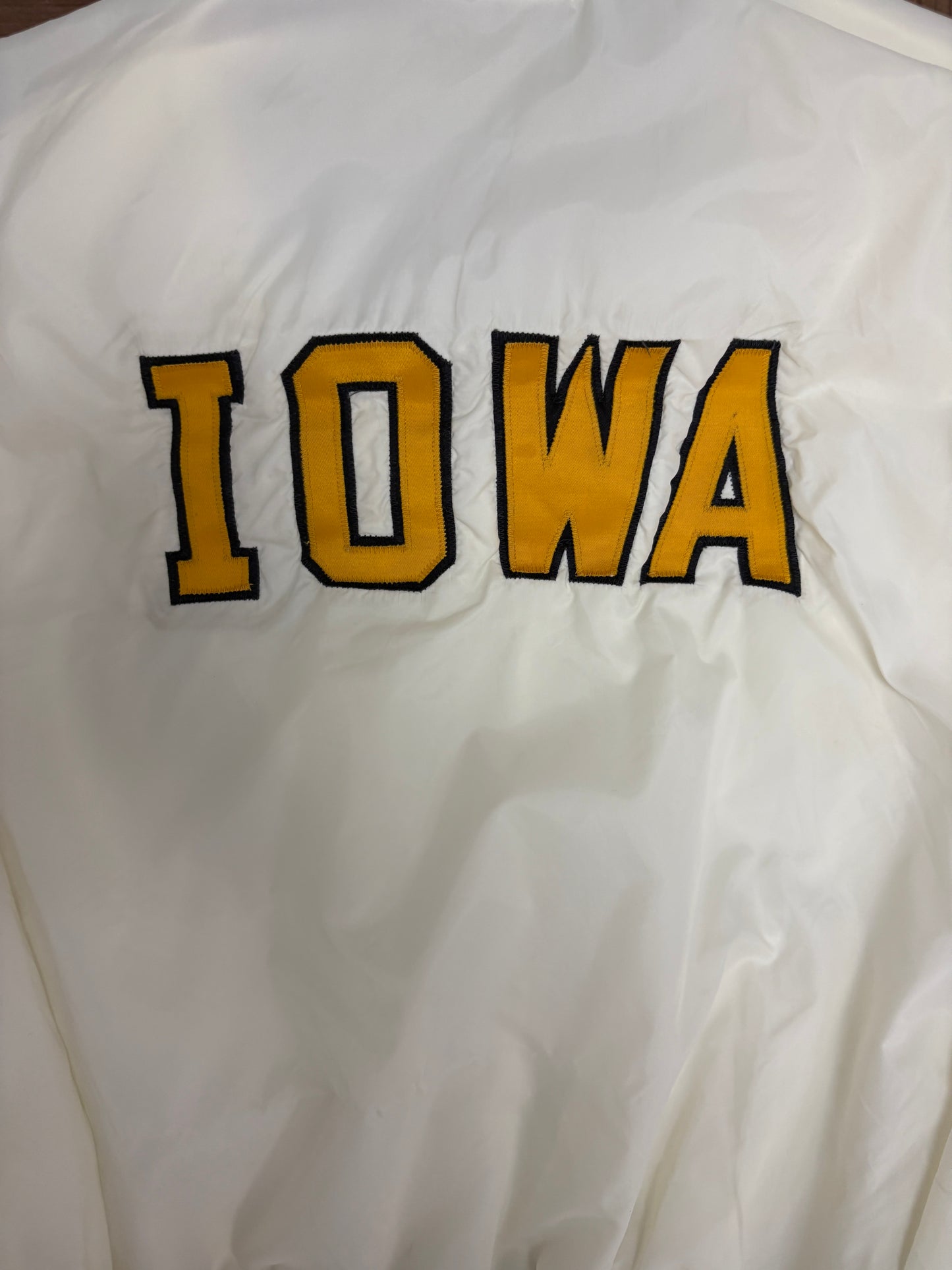 Iowa Hawkeyes Stitched Graphic Jacket | Size Large | Vintage 1980s College White Jacket |