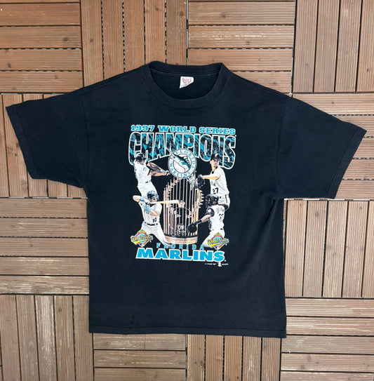 Florida Marlins 1997 World Series Champions Graphic Tee | Size XX-Large | Vintage 1990s MLB Baseball Black T-Shirt |