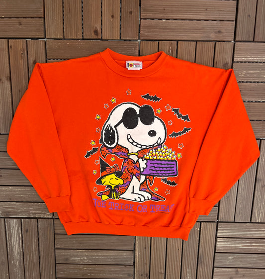 Joe Trick Or Treat Graphic Crewneck | Size Large | Vintage 1990s Cartoon Orange Sweater |