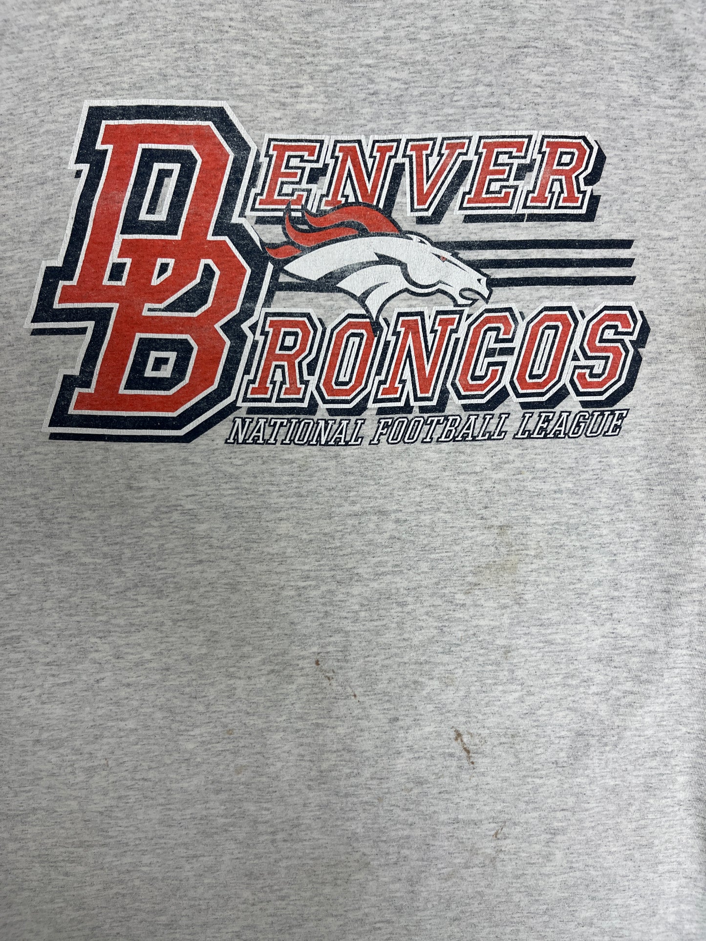 Denver Broncos Graphic Tee | Size Large | Vintage 1990s NFL Football Grey T-Shirt |