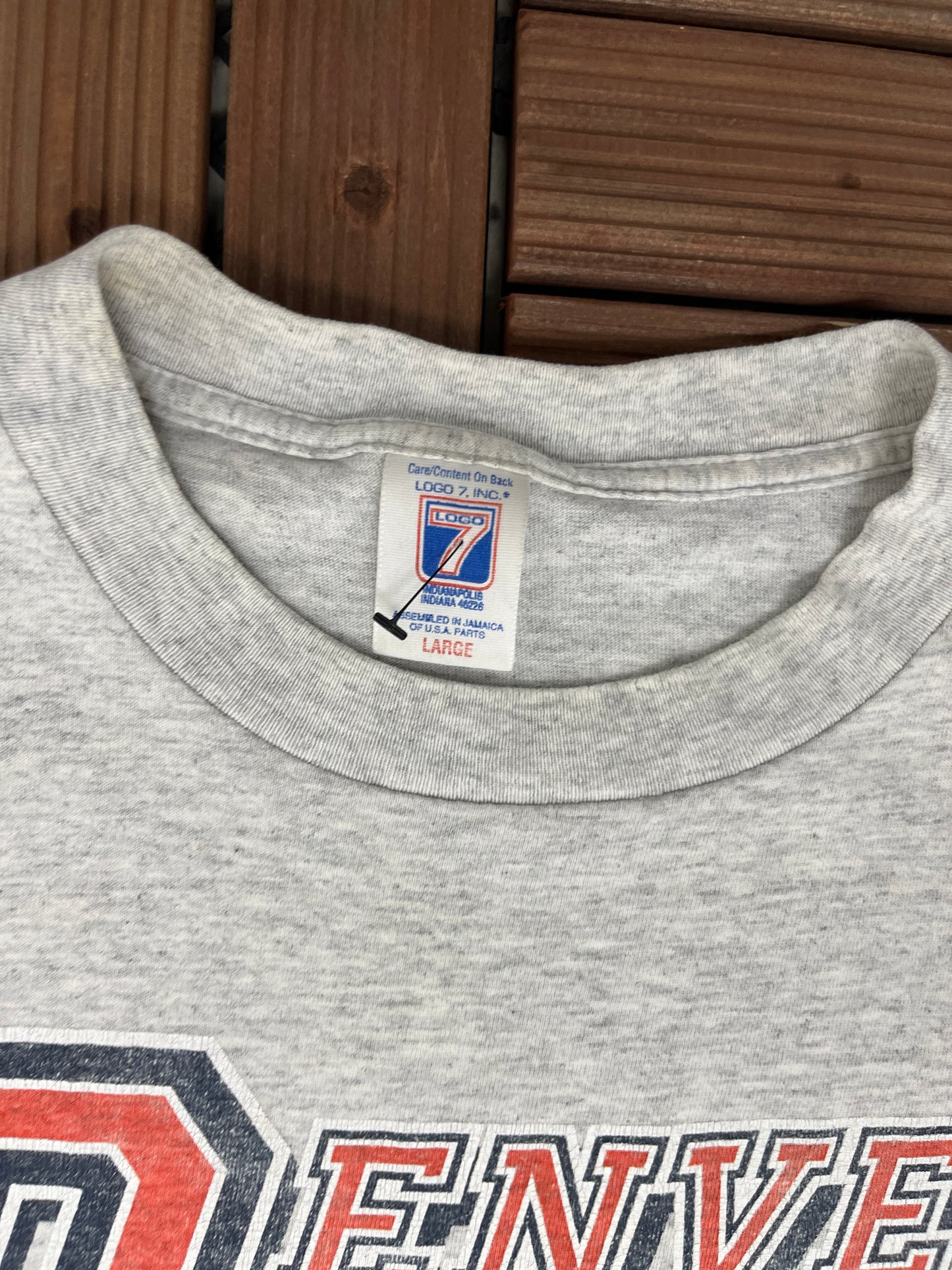 Denver Broncos Graphic Tee | Size Large | Vintage 1990s NFL Football Grey T-Shirt |