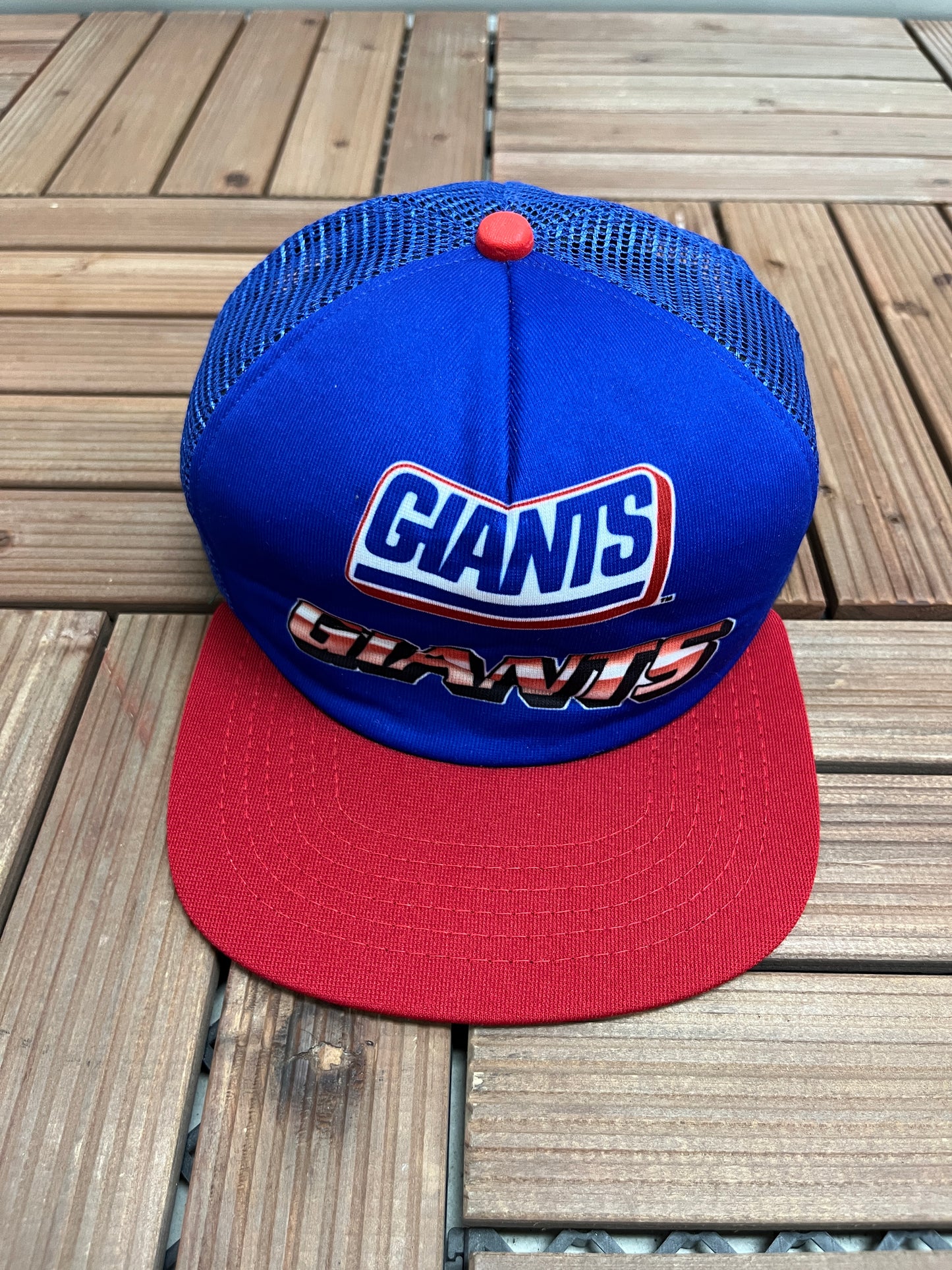 New York Giants Graphic Hat | Snap Back | Vintage 1990s NFL Football Trucker Blue Cap |