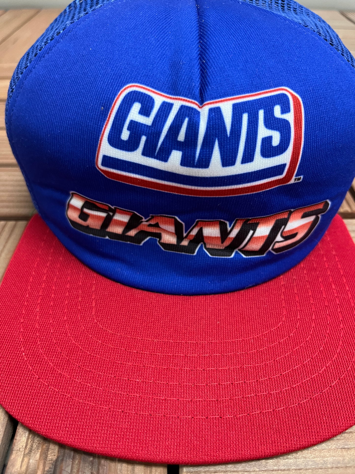 New York Giants Graphic Hat | Snap Back | Vintage 1990s NFL Football Trucker Blue Cap |