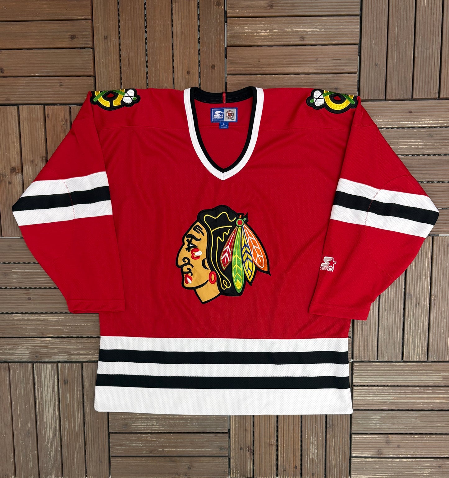 Chicago Blackhawks Stitched Hockey Jersey | Size Large | Vintage 1990s Starter NHL Hockey Red Jersey |