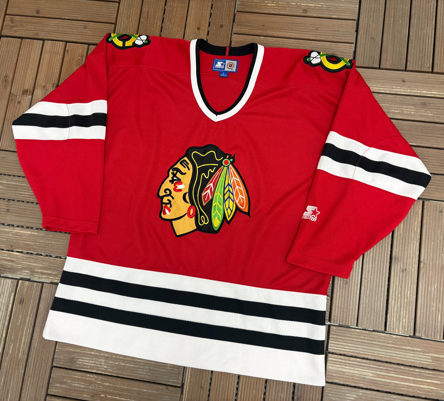 Chicago Blackhawks Stitched Hockey Jersey | Size Large | Vintage 1990s Starter NHL Hockey Red Jersey |
