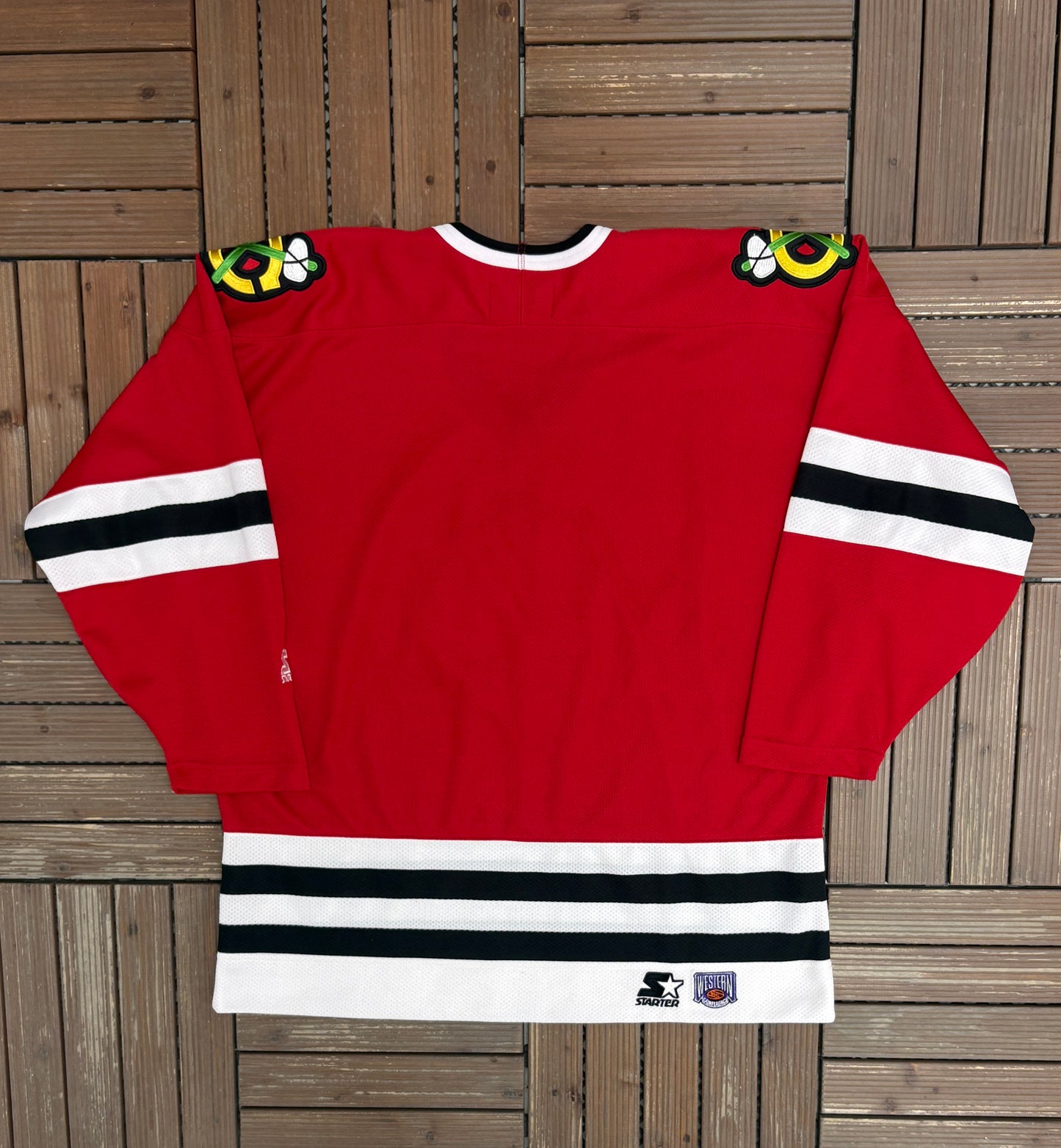 Chicago Blackhawks Stitched Hockey Jersey | Size Large | Vintage 1990s Starter NHL Hockey Red Jersey |