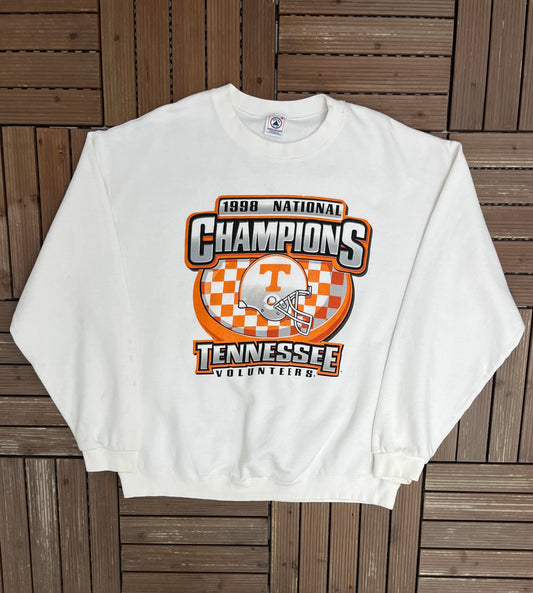 Tennessee Volunteers 1998 National Champions Graphic Crewneck | Size X-Large | Vintage 1990s College White Sweater |