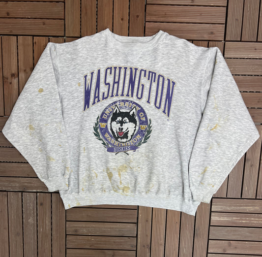 Washington Huskies Distressed Graphic Crewneck | Size X-Large | Vintage 2000s College Sports Grey Sweater |