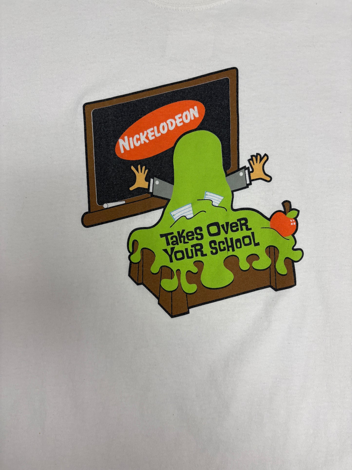 Nickelodeon Takes Over Your School Graphic Tee | Size X-Large | Vintage 1990s Cartoon White T-Shirt |