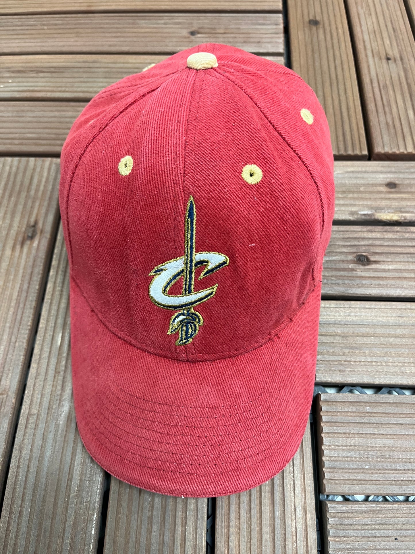 Cleveland Cavaliers Embroidered Graphic Hat | Strap Back | Vintage 2000s NBA Basketball Red Cap |