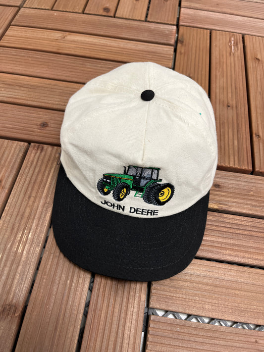 John Deere Embroidered Graphic Hat | Snap Back | Vintage 1990s Promotional White Cap |