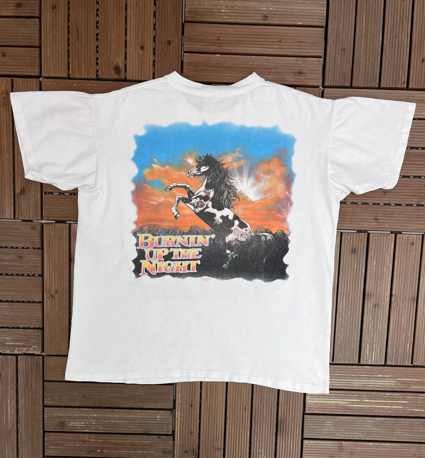 Brooks & Dunn Burnin' Up The Night Graphic Tee | Size Large | Vintage 1990s Promotional Country Music White T-Shirt |