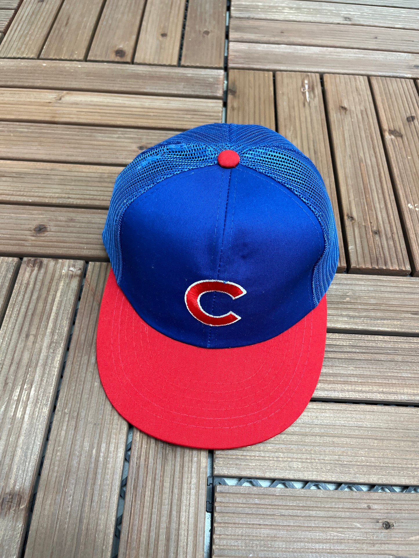 Chicago Cubs Embroidered Graphic Hat | Snap Back | Vintage 1980s MLB Baseball Trucker Blue Cap |