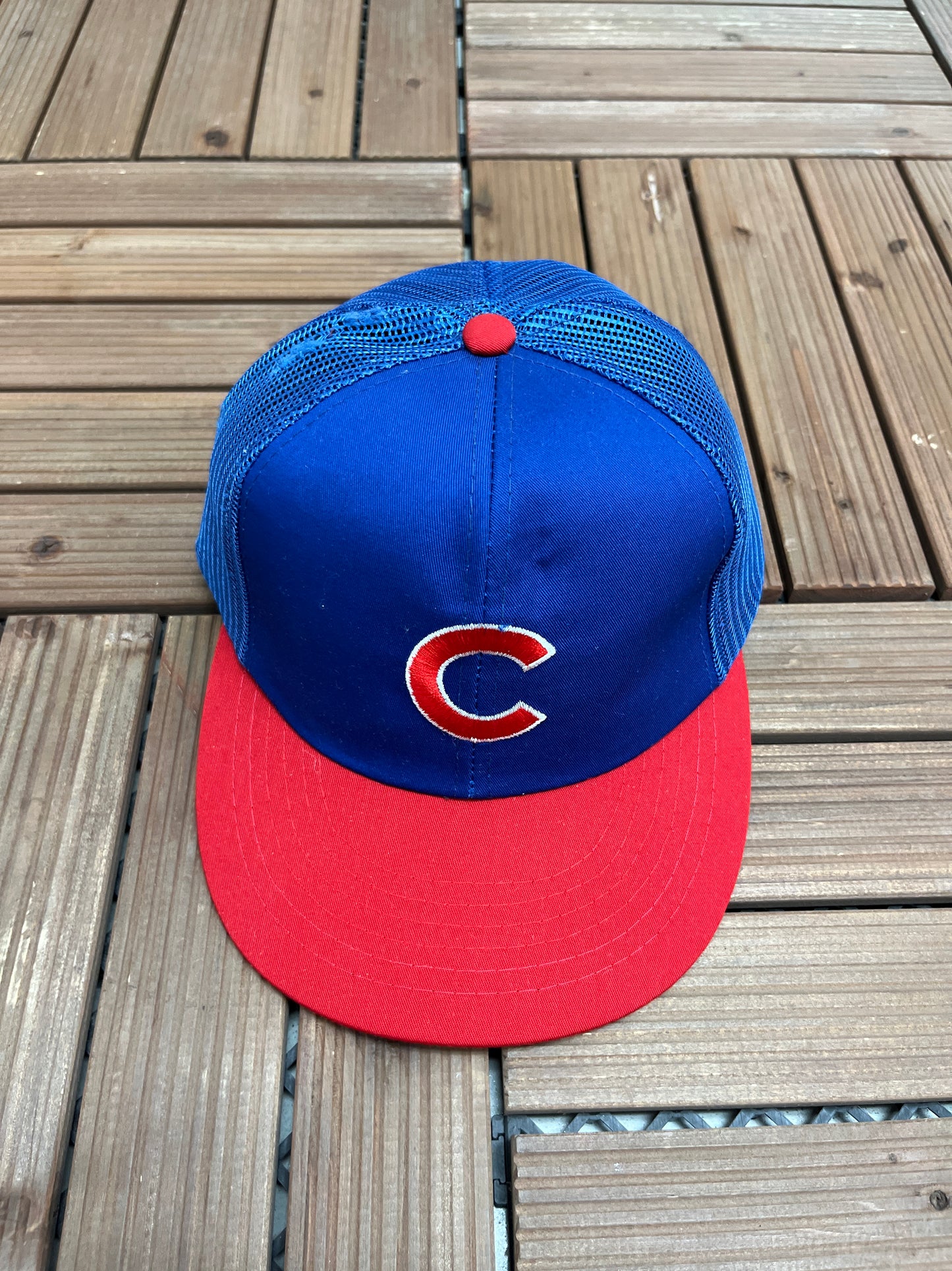 Chicago Cubs Embroidered Graphic Hat | Snap Back | Vintage 1980s MLB Baseball Trucker Blue Cap |