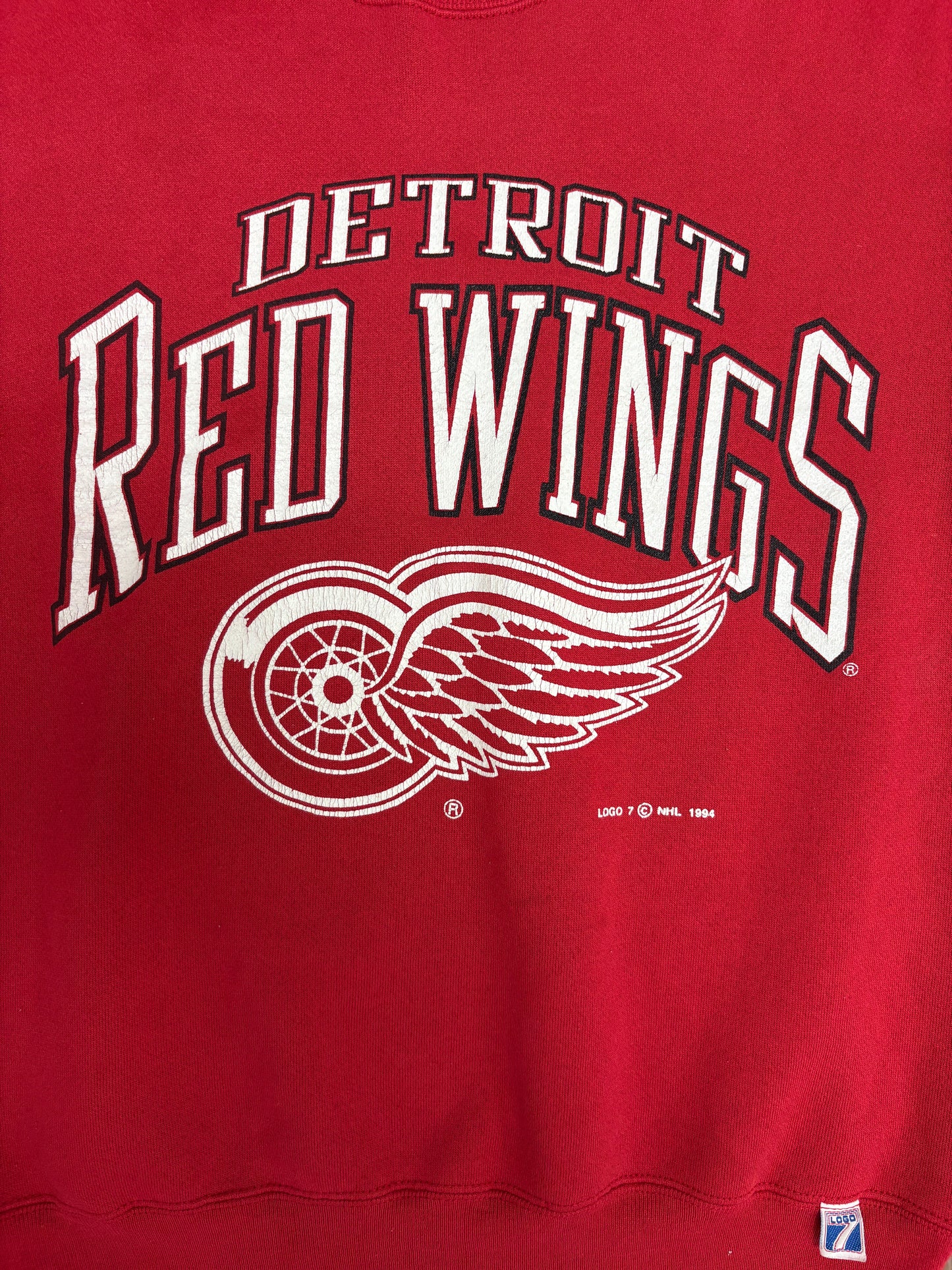 Detroit Red Wings Graphic Crewneck | Size Medium | Vintage 1990s NHL Hockey Red Sweater |