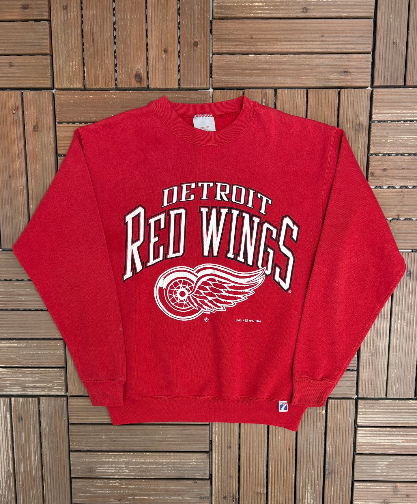 Detroit Red Wings Graphic Crewneck | Size Medium | Vintage 1990s NHL Hockey Red Sweater |
