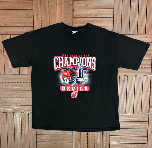 New Jersey Devils Stanley Cup Champions 2003 Graphic Tee | Size XX-Large | Vintage 2000s NHL Hockey Black T-Shirt |