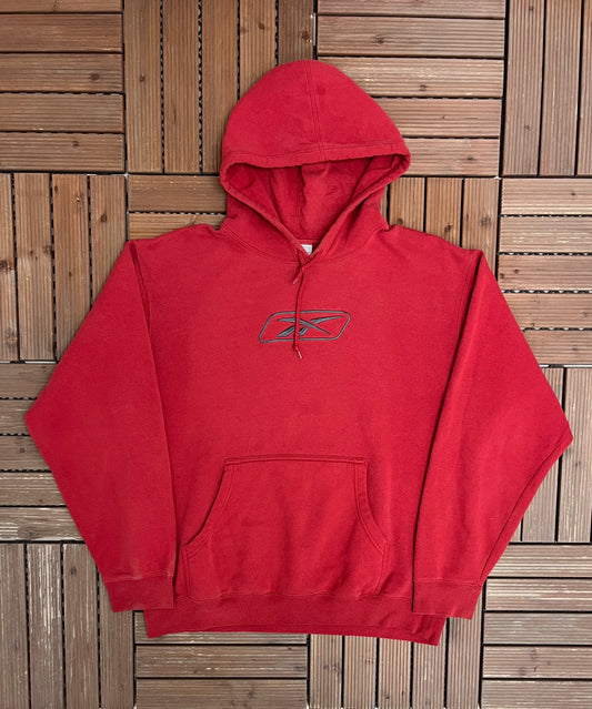 Reebok Embroidered Graphic Hoodie | Size Large | Vintage 1990s Branded Red Sweatshirt |