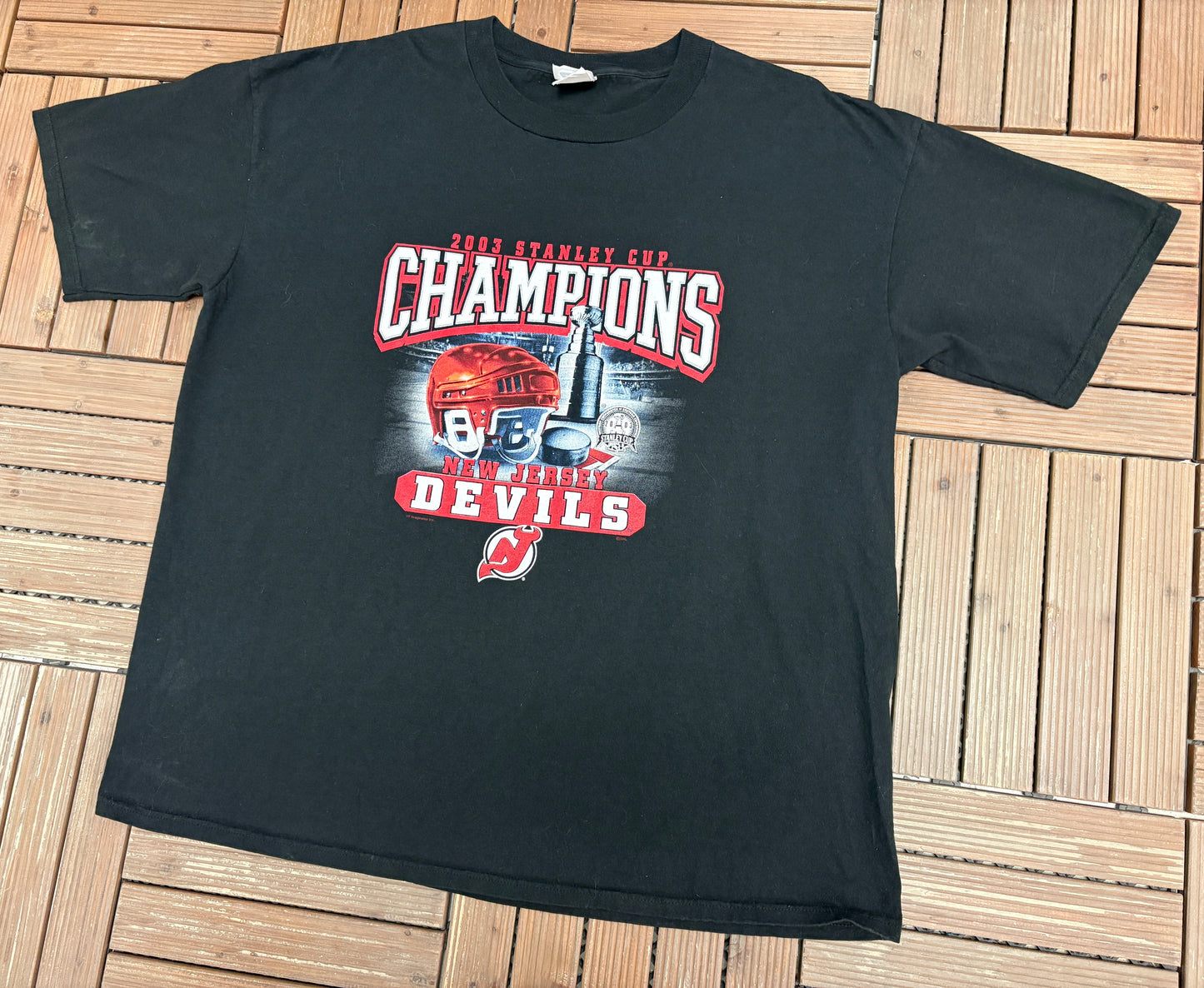 New Jersey Devils Stanley Cup Champions 2003 Graphic Tee | Size XX-Large | Vintage 2000s NHL Hockey Black T-Shirt |