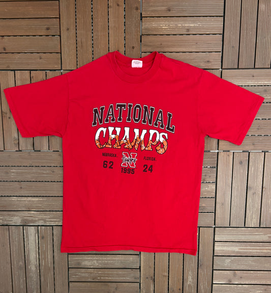 Nebraska Cornhuskers National Champs 1995 Graphic Tee | Size X-Large | Vintage 1990s College Football Red T-Shirt |