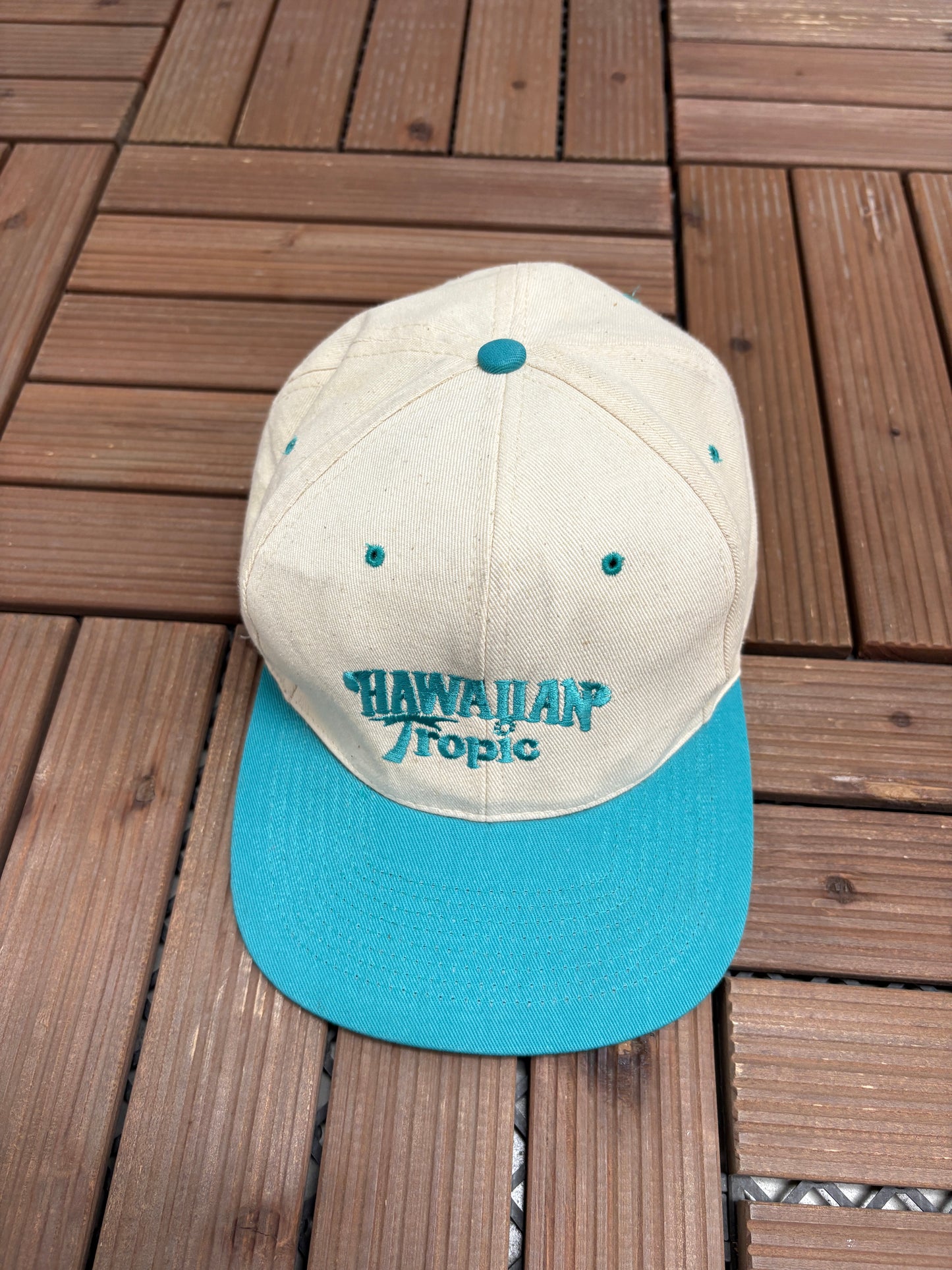 Hawaiian Tropic Embroidered Graphic Hat | Snap Back | Vintage 1990s Promotional White Cap |