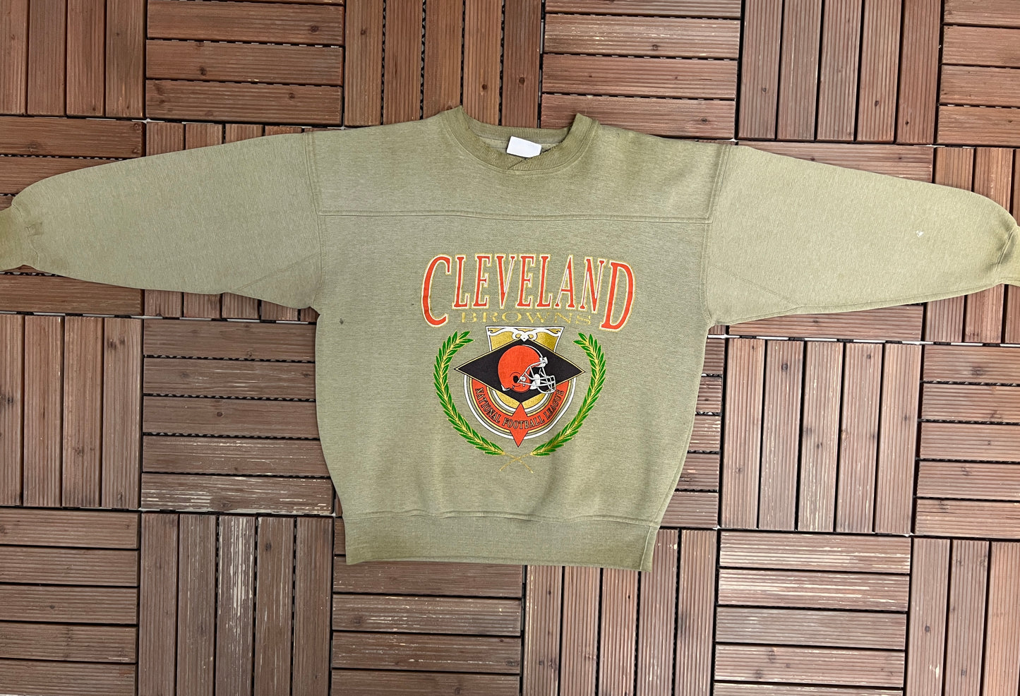 Cleveland Browns Graphic Crewneck | Size Large | Vintage 1990s NFL Football Grey Sweater |