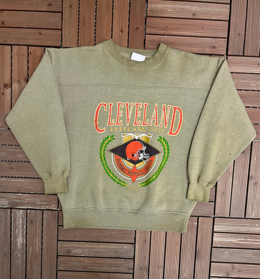 Cleveland Browns Graphic Crewneck | Size Large | Vintage 1990s NFL Football Grey Sweater |