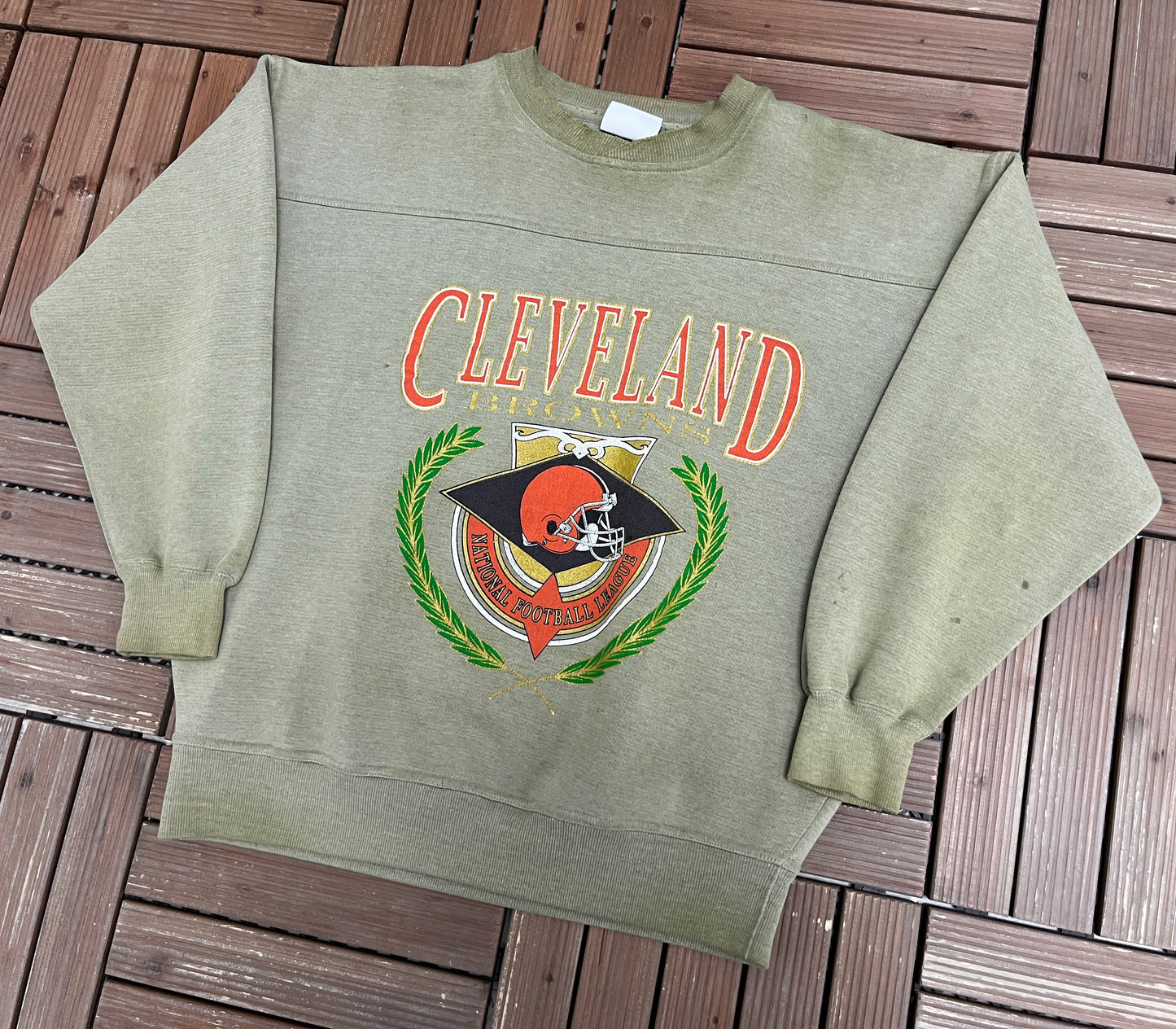 Cleveland Browns Graphic Crewneck | Size Large | Vintage 1990s NFL Football Grey Sweater |