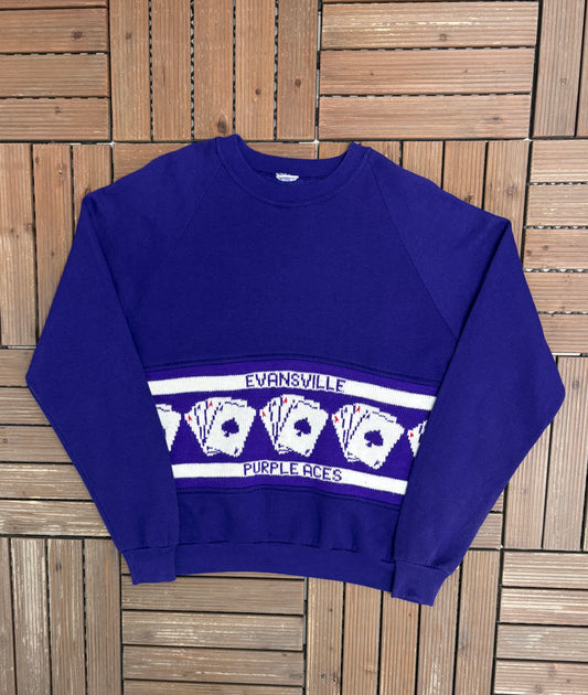 Evansville Purple Aces Graphic Crewneck | Size X-Large | Vintage 1990s College Sports Purple Sweater |