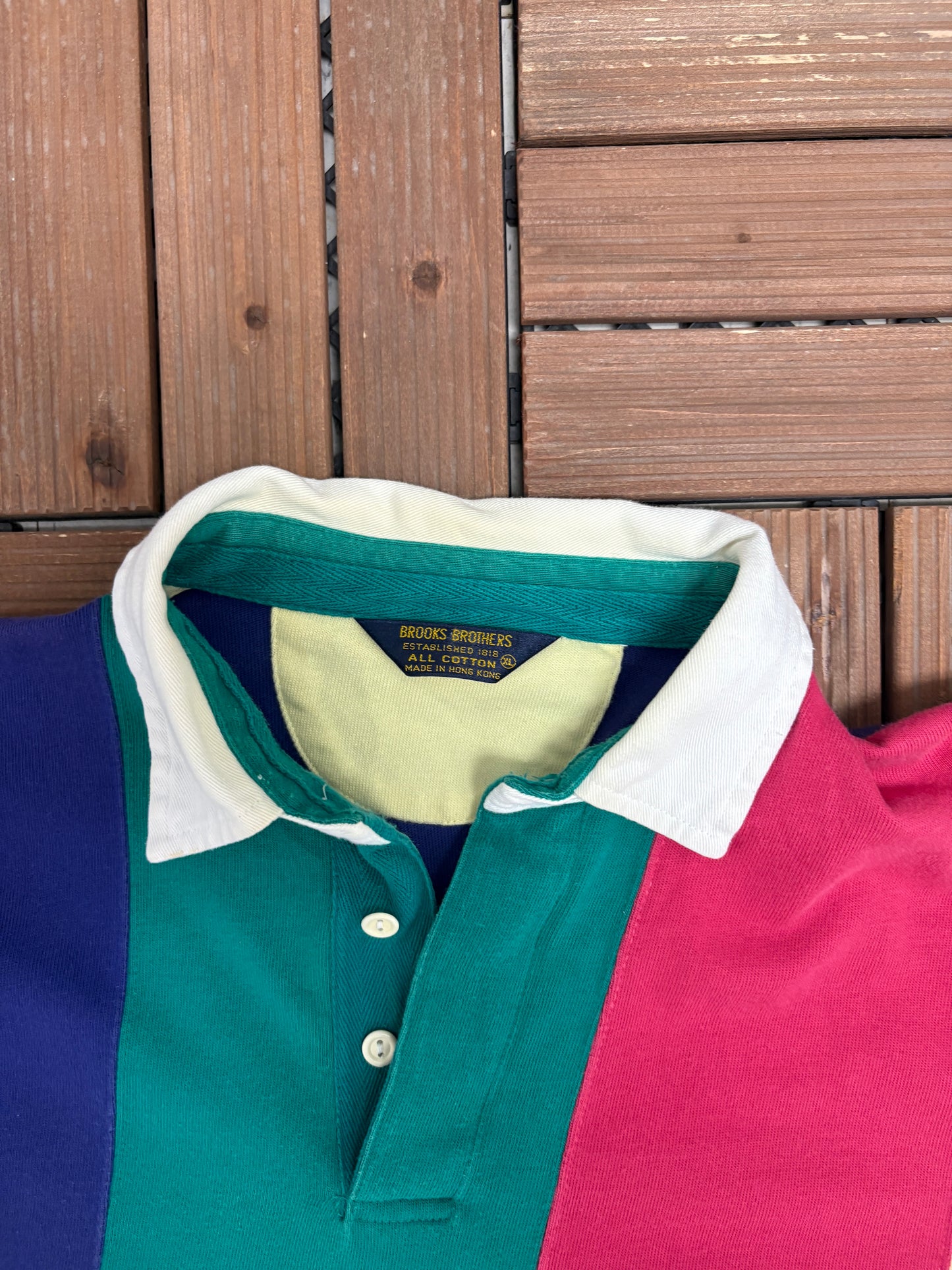 Brooks Brothers Striped Polo Shirt | Size X-Large | Vintage 1990s Colourful Collared Long Sleeve |