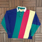 Brooks Brothers Striped Polo Shirt | Size X-Large | Vintage 1990s Colourful Collared Long Sleeve |