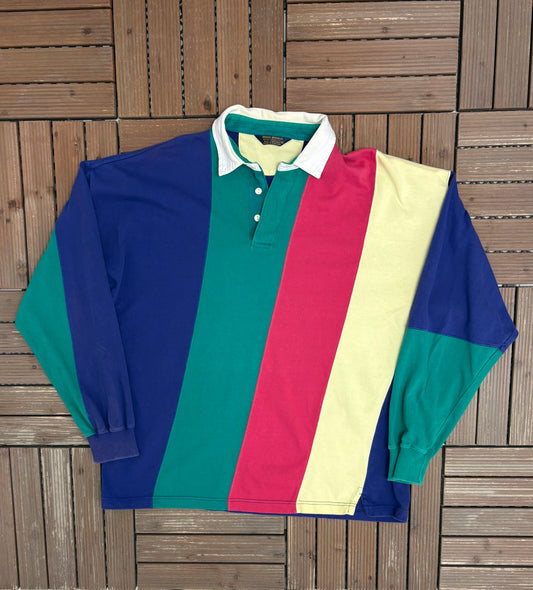 Brooks Brothers Striped Polo Shirt | Size X-Large | Vintage 1990s Colourful Collared Long Sleeve |