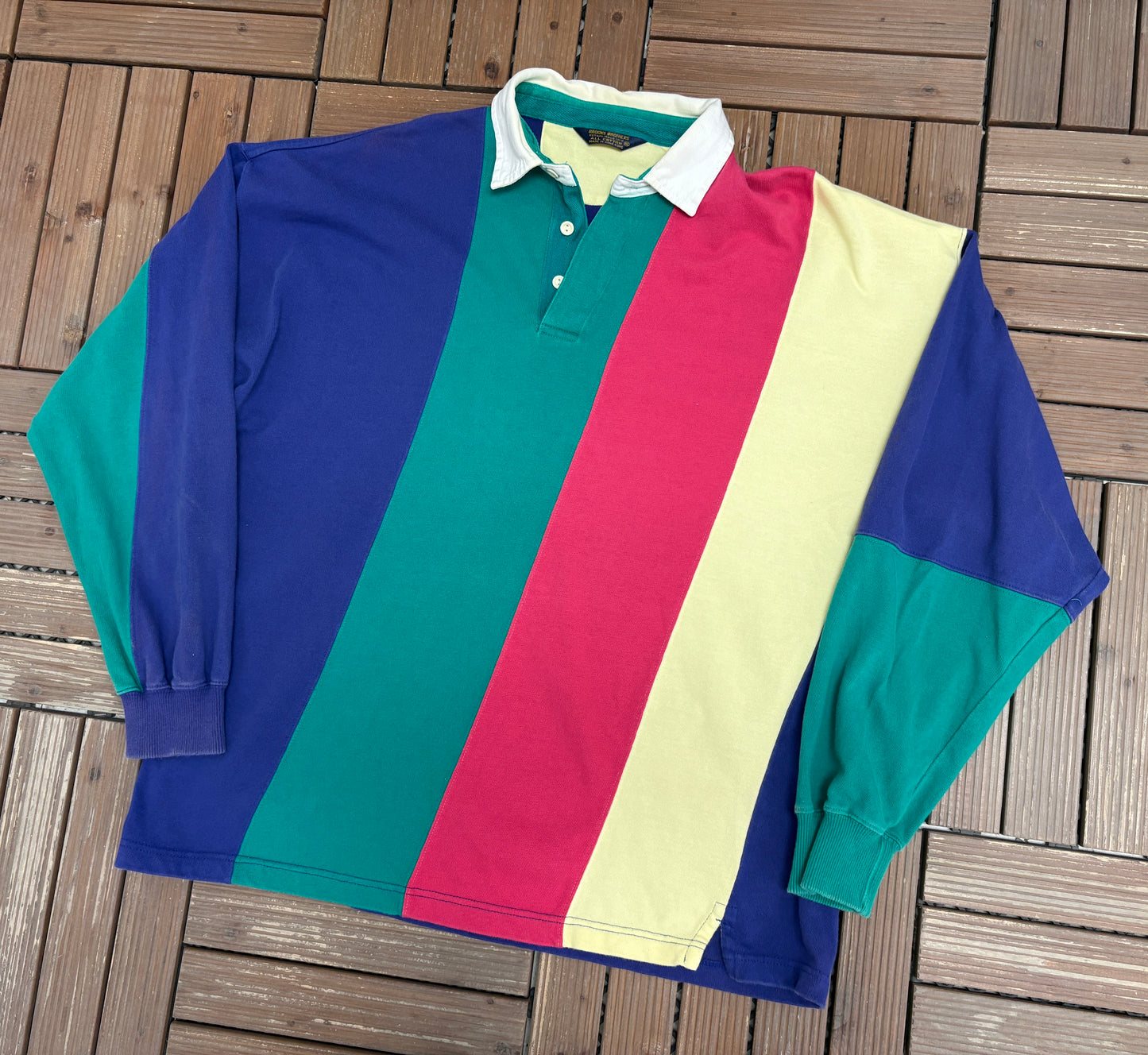 Brooks Brothers Striped Polo Shirt | Size X-Large | Vintage 1990s Colourful Collared Long Sleeve |