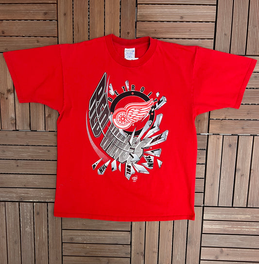 Detroit Red Wings Graphic Tee | Size X-Large | Vintage 1990s Hockey Red T-Shirt |