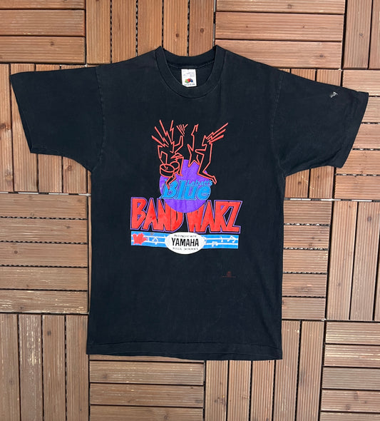 Labatt's Blue Band Warz Graphic Tee | Size Large | Vintage 1990s Single Stitch Promotional Black T-Shirt |