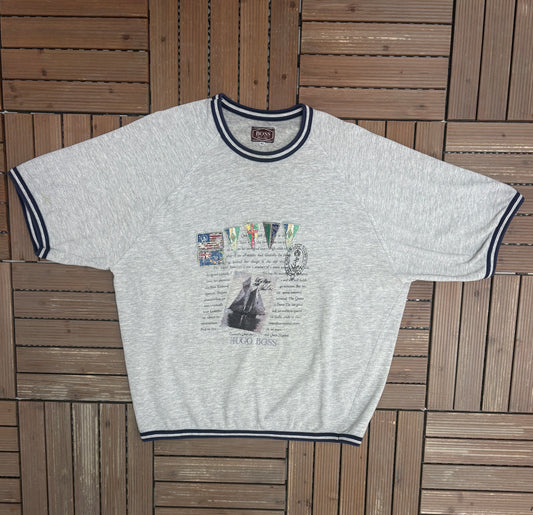 Hugo Boss Twenty Short Sleeve Graphic Crewneck | Size X-Large | Vintage 1990s Grey Sweater |