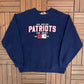 New England Patriots Tom Brady Graphic Crewneck | Size X-Large | Vintage 2000s NFL Football Blue Sweater |