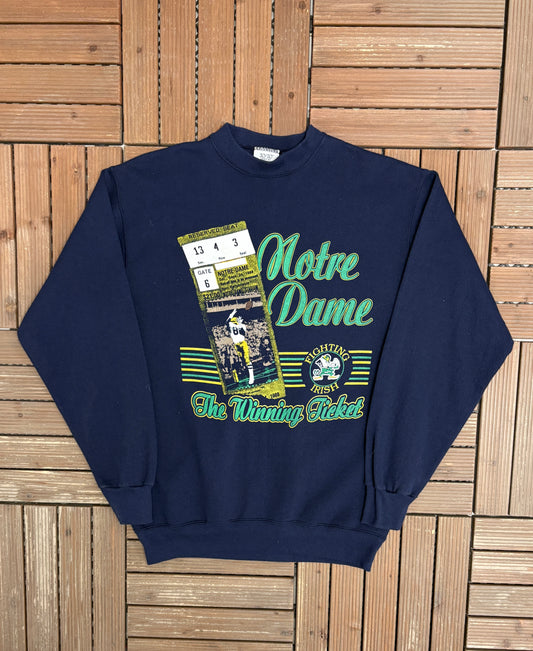 Notre Dame Fighting Irish The Winning Ticket Graphic Crewneck | Size Large | Vintage 1980s College Blue Sweater |
