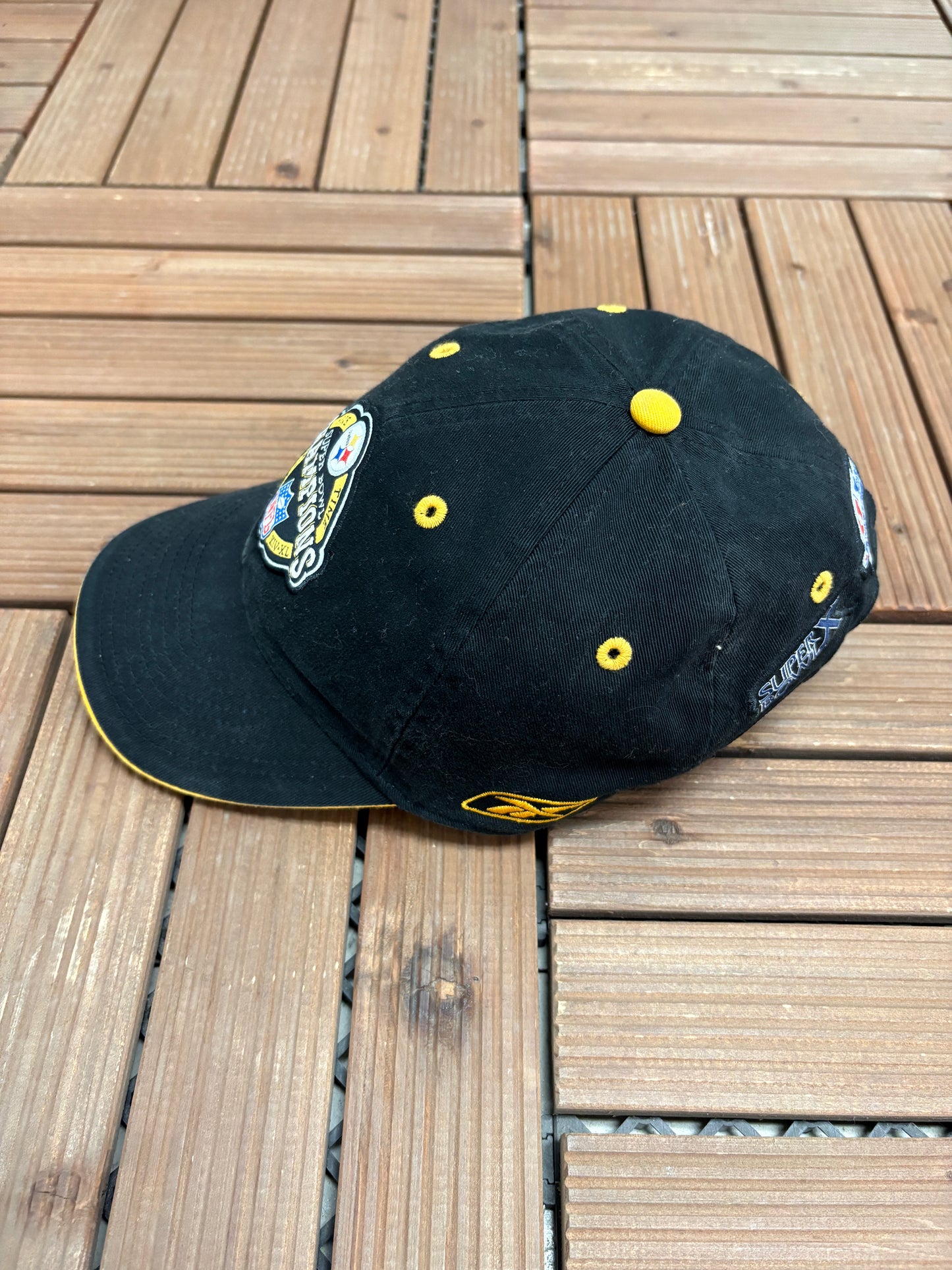 Pittsburgh Steelers Five Time Super Bowl Champions Hat | Strap Back | Vintage 2000s NFL Football Black Cap |