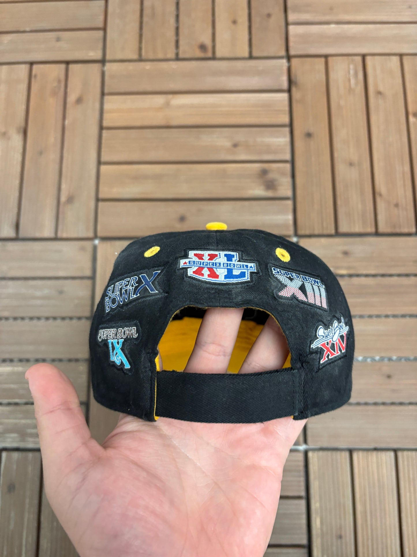 Pittsburgh Steelers Five Time Super Bowl Champions Hat | Strap Back | Vintage 2000s NFL Football Black Cap |