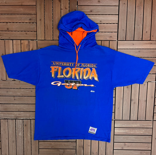 University of Florida Gators Short Sleeve Graphic Hoodie | Size Large | Vintage 1990s College Blue T-Shirt |