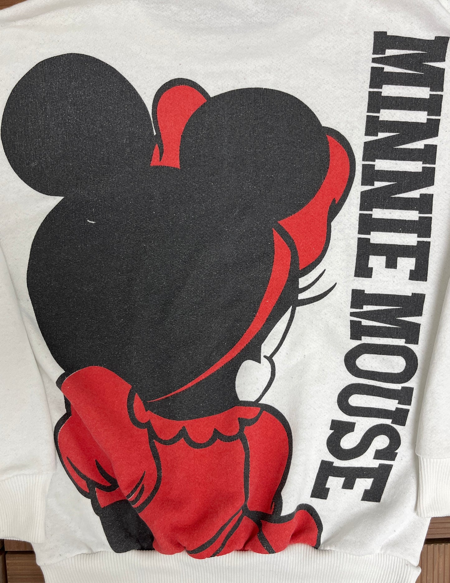 Minnie Mouse Big Print Graphic Crewneck | Size Small | Vintage 1990s Promotional Cartoon White Sweatshirt |