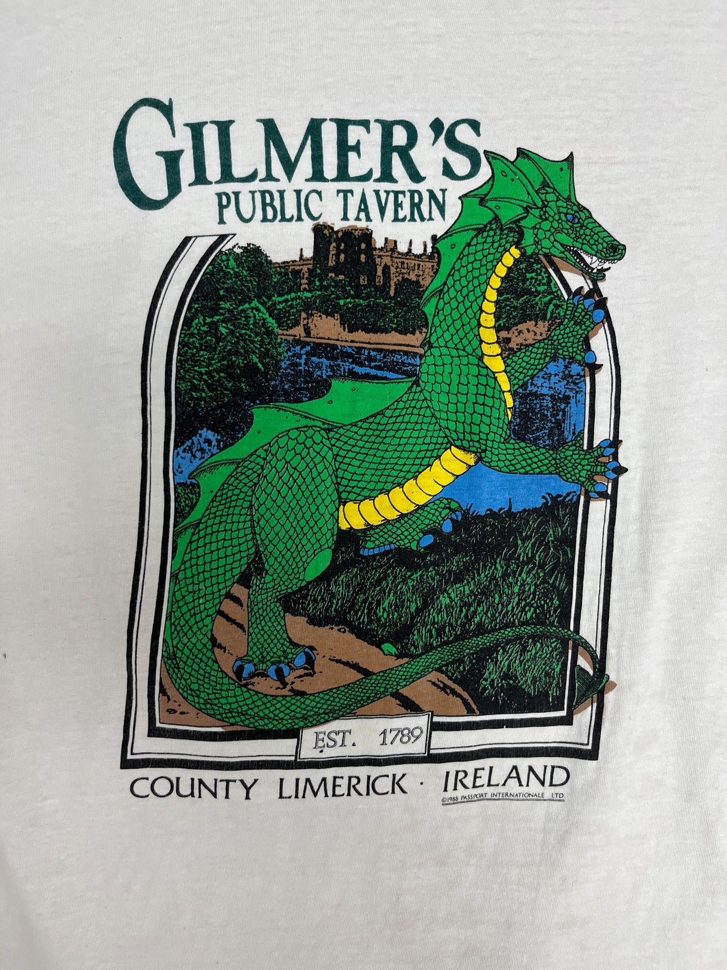 Gilmer's Public Tavern Ireland Graphic Tee | Size XX-Large | Vintage 1990s Promotional White T-Shirt |