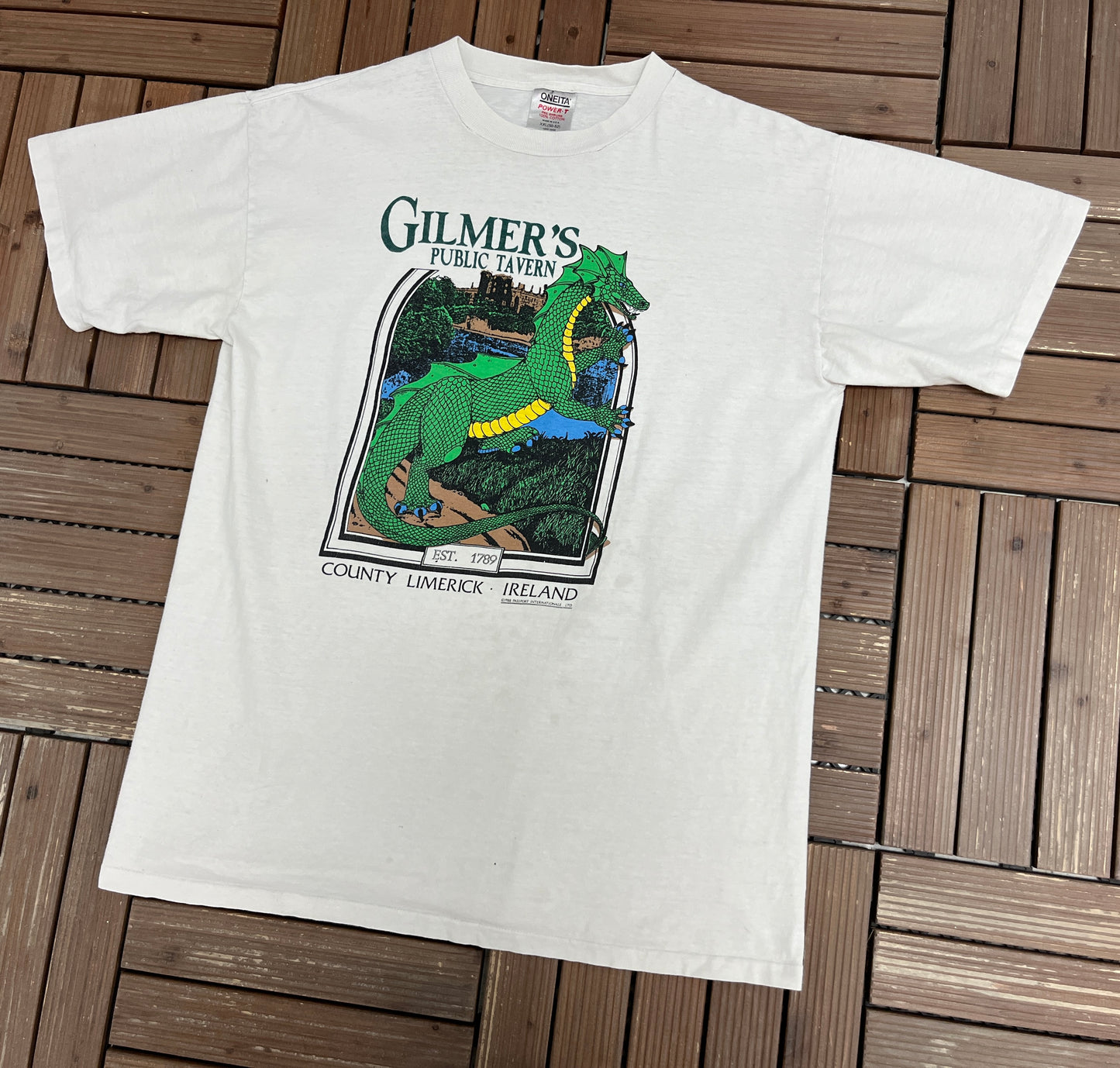 Gilmer's Public Tavern Ireland Graphic Tee | Size XX-Large | Vintage 1990s Promotional White T-Shirt |