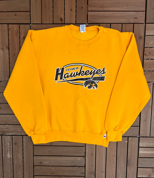 Iowa Hawkeyes Graphic Crewneck | Size Small | Vintage 1990s College Sports Yellow Sweater |